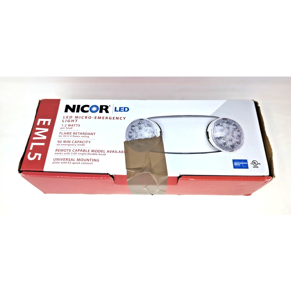 Brand New NICOR Lighting EML5-10-UNV-WH-R LED Emergency Lighting 1.2 watts
